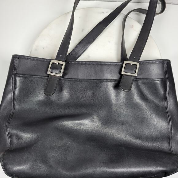 Vintage Coach Legacy Tote Bag Black‎ Soft Leather Compartments Shoulder Straps - Picture 4 of 16